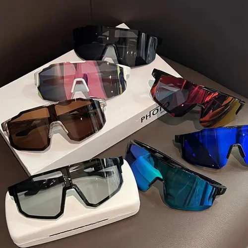 Unisex European-Amer. Large-Frame Tinted Lens Sun Visor Glasses - 7-Pair Adult Windproof Slim Visor Sunglasses, Motorcycle Ready for Cycling & Fishing, Sports