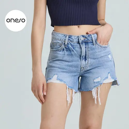 Riley ONESO Stretchy Jean Shorts High Rise Raw Hem Ripped Tummy Control G22 Drifter Rolled Hem Denim Shorts Mid Rise Rolling Up Summer