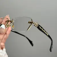 Frameless Glasses with Blue Light Blocking - HD Clear Lenses & Sparkling Diamond-Cut Edges, Fashion Metal Temples for Women Men, Computer Gaming Readers, Daily Street Style Eyewear