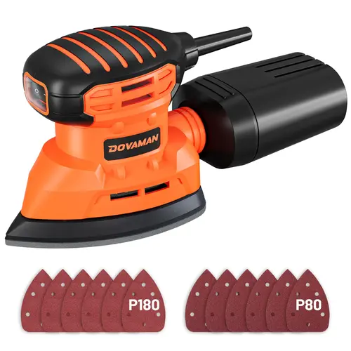 【toolupgrade】DOVAMAN DLS03A 130W Detail Sander, up to 12000RPM, with 12PCS Sandpaper, Efficient Dust Collection System, for Wood and Steel Surfaces,#Summervibes