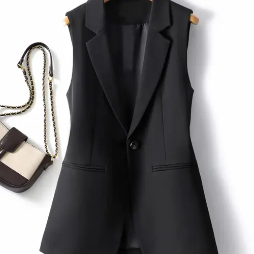 Women's Plain Gilet Waistcoat, Spring & Fall Casual Fitted Top, Medium Length Button Front, Office Fashion Outerwear