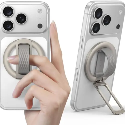 Lamicall MagFlex Magnetic Metal Cellphone Ring Grip & Folding Mount - MagSafe-Compatible Silicone Accessory, 15N Strong Magnet, Adjustable Kickstand, 360° Rotation Holder, Travel Phone Accessory for iPhone 17/16/15/14/13, Hands-Free Landscape Use