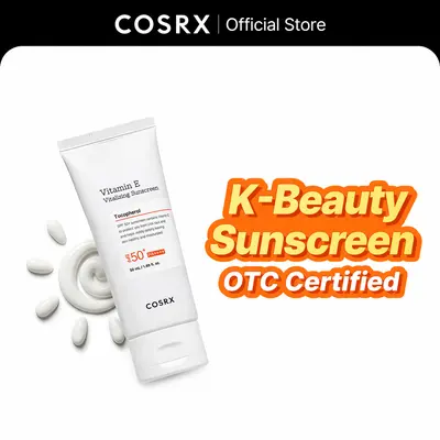 COSRX Vitamin E Vitalizing Facial Sunscreen SPF 50+ (50ml) - OTC Certified, Nontoxic Beauty, Adults, Cotton Extract, Cacao, Redness Relief, No White Cast, Soft Texture, Water Resistant, Cruelty Free, Anti-Aging, Any/All Skin Types, Natural Radiant Look