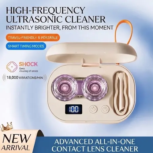 ZENOTTIC Contact Lens Cleaner Set - Compact Travel-Friendly Design Kit with High-Frequency Vibrations Sonic Washer, 4 Timed Cleaning Modes, Smart LED Display, Sleek Case, Mirror + Tweezers for Daily Use & Deep Weekly Hands-Free Cleaning
