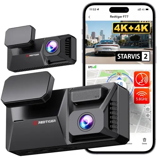 REDTIGER F77 4K+4K Dash Cam Front and Rear, Dual STARVIS 2 IMX678 HDR, Built-in 128GB eMMC, Voice Control Dash Camera for Cars with 5.8GHz WiFi, 4'' Touch Screen, GPS, Night Vision, 24H Parking Mode-Summervibes