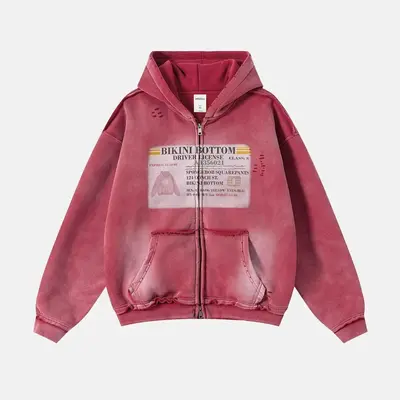 inflation Men's 400g Heavyweight Unisex Zip-Up Hoodie - Oversized Baggy Fit, Washed Distressed Design, Zipper Closure, Gradient Accents, Menswear, Male Clothing, Casual Tops, Style Essential Fashion Apparel,sohochic
