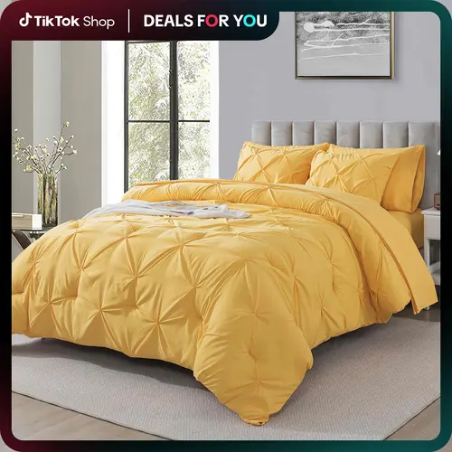 Cosybay 7Pcs Wrinkle Resistant Pintuck Bedding Set - Lightweight Quilt (King/Full/Queen Size), Fitted Sheet, Flat Sheet, 2 Pillow Shams, 2 Pillowcases - Bed Cover Set, Home Decor for All Seasons #halloweenfinds,sohochic