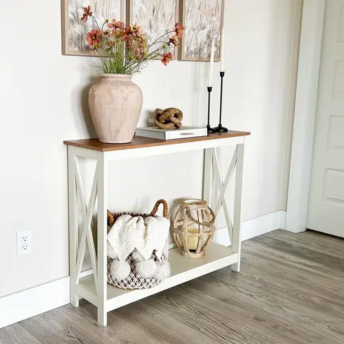 PHIVILLA Console Table with X-Shaped Design, Farmhouse Coffee Table End Table, 30kg/66lb Top Load Capacity, White Furniture for Entryway, Living Room,Home Decoration
