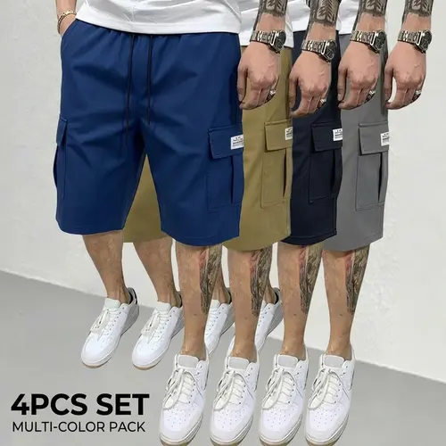 Men’s shorts set — brown/black/dark navy blue/green — slanted cargo pockets — versatile casual wear — everyday use — men’s cargo shorts Beige,father'sdaygifts