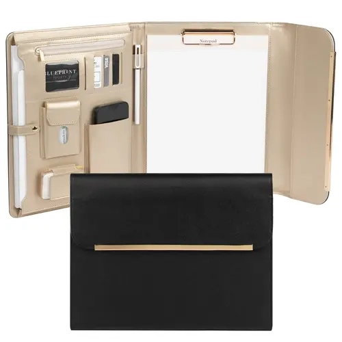 BLU MONACO Women's Professional PU Leather Padfolio - Office Work Accessories, Stationery Office Supplies, 12.6"x1.25"x10.5", Magnetic Close, Gold Accents, Business Card Holder, Laptop Slot, Cellphone Pouch, Fits 8.5x11 Notepads, for Interviews