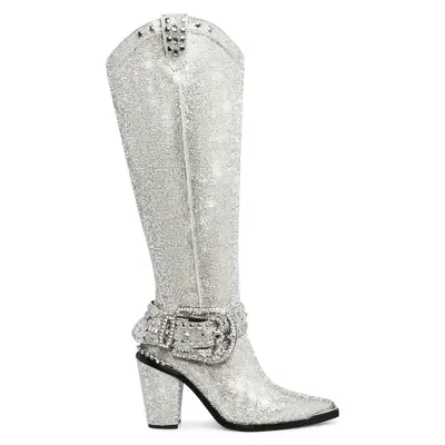 Sharp Sheriff Shine Knee High Boots - Silver