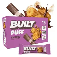 Official BUILT Bar, Puff Protein Bar Snacks, Churro Puff, 17g Protein, 140 Calories, Collagen, Gluten Free, Chocolate-y, Marshmallow-y Texture