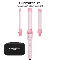 Wavytalk Curlmaker Pro Rotating Curling Iron Wand Set - 3 Detachable Barrel Curling Irons (0.5", 1", 1.25") Pink Pro Set for Different Curly Hair Needs, Beauty Products Hair Curler