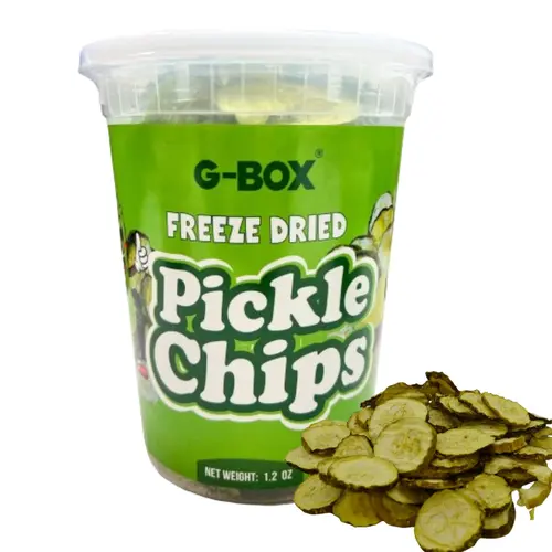 G-BOX Freeze Dried Pickled Cucumber Chips - Crispy, Tangy Pantry Veggie Snacks, Air-Tight Sealed Container, Distinct Pickled Flavor (freezedriedpickles, pickledcucumbers)