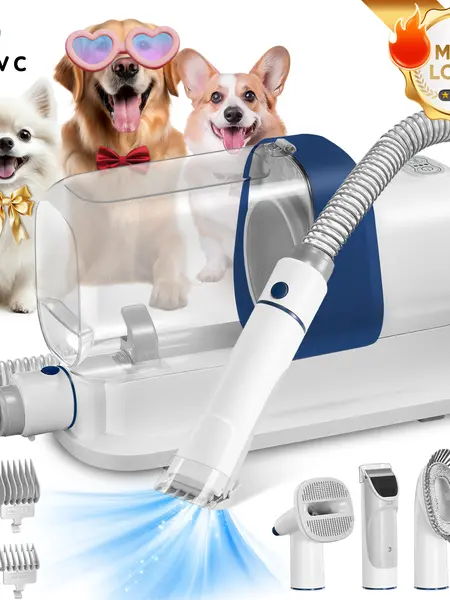 LMVVC Deshedding Pet Grooming Kit with Vacuum - Deshed Tool, Vacuum Mode, 99% Hair Capture, Low Noise, 2.3L Hair Collector, Clean Grooming Supplies for Dogs & Cats