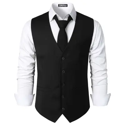 ZEROYAA Men's Sleeveless Buckle Waistcoat - Hipster Urban Design, 3 Pockets, Classic Fit, Plain Solid Color Business Attire Clothes for Suit Tuxedo,sohochic