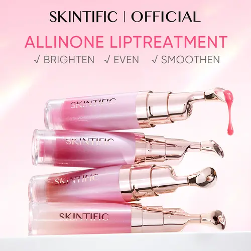 [OG] SKINTIFIC Hydrating Brightening Lip Serum with Hyaluronic Acid & Peptide for Radiant Lips Gentle Glossy Korean Beauty Makeup Balm Shea Smooth Moisture with Cooling Metal Roller Applicator