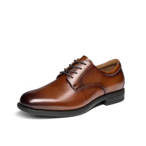 BRUNO MARC Men's Brown Full-Grain Leather Closed Classic Lace-Up Oxford Shoes - 0 Break-In Comfort Formal Wear Office Footwear, Rubber Sole