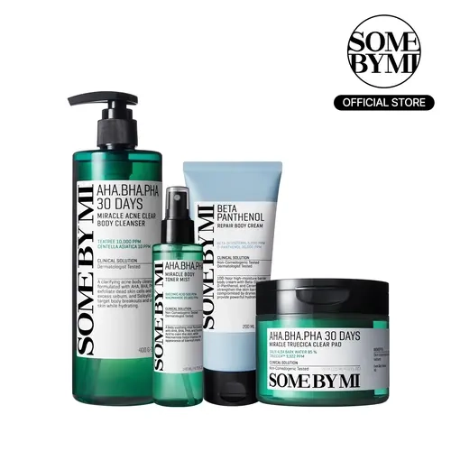 Body Exfoliating Solution Set - Korean Skincare - 4-Step Acne & Hyperpigmentation System - Salicylic Acid & Niacinamide - Smooth Skin Texture Care