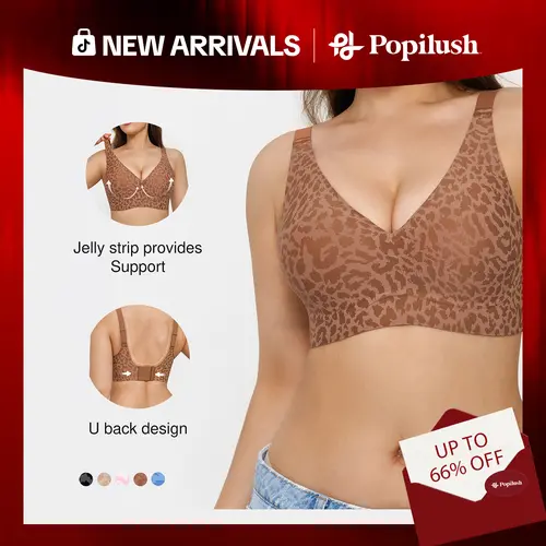 Popilush Seamless Wireless Jelly Bra Strapless V-Neck - Molded Cups Smooth Supportive One-Piece Womens Bra - Live