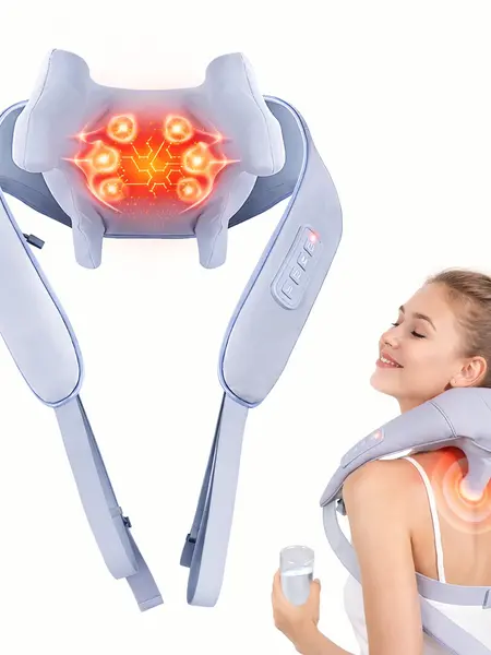MASGRE Wireless Back and Neck Massager Pillow with Heat - 6D Deep Tissue Kneading, PU Material, Rechargeable Batteries for Shoulder Pain Relief, Neck Care, Upper/Lower Back Muscle Relaxation, Valentine's Day Gift
