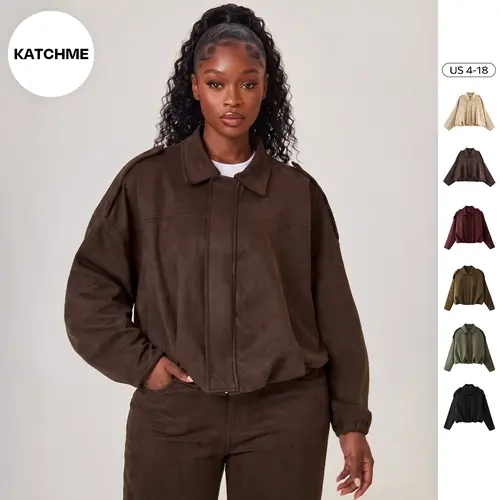 Katch Me Chic Women's Winter Vintage Collared Zipper Long Sleeve Jacket, Cozy Solid Color Oversized Thermal Outerwear, Versatile Loose Soft Outfits for Daily Wear #TikTokMadeMeBuyIt #SohoChic #ComfyOutfit