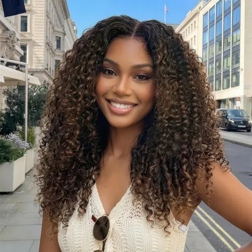 UNice Ombre Chestnut Brown Burmese Curly Human Hair Wig, 7x5 HD Lace Closure, No Slip Glueless Wear, Adjustable Drawstring, Beginners Friendly, Natural Curls Finger Coils Summer Wig,sohochic