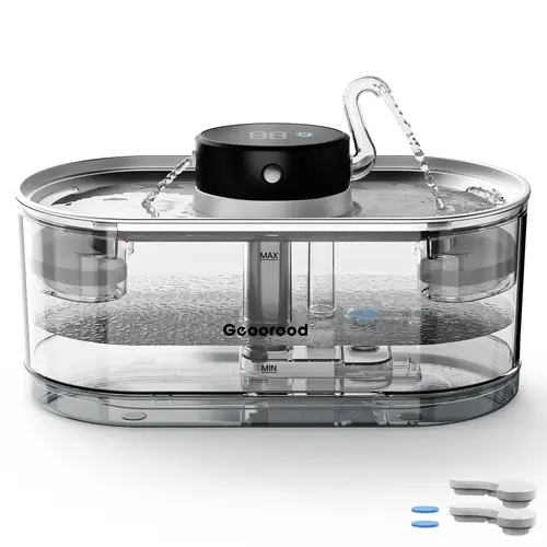Geoorood Cordless Pet Water Fountain - 3.5L Automatic Water Bowl for Cats, Dogs, with Smart Sensor, Red Light Refill Cue, Shock-Safe, 15-Day Runtime, 2x Replacement Filters, Stainless Steel, Resin (Summer Essentials Deals), 2 X Replacement Filters