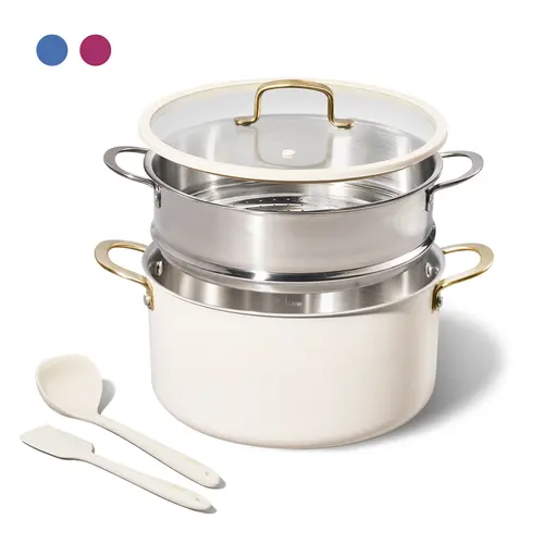[Official] CAROTE 5pcs Stock Pot Set with 8QT Full Clad Tri Ply Stainless Steel Stock Pot and Lid, 5pcs Set includes Steamer, Ladle, Spatula, Kitchen, Cookware
