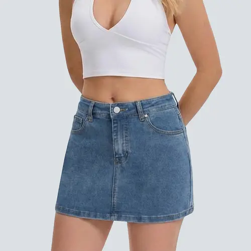 FireSwan 2026 Y2K Women's Low-Waist Vintage Blue Denim A-Line Fitted Above-Knee Mini Skirt with Pockets, Chic Casual Daily Bottoms (Greenish) #TikTokShopSpringGlowUp, Everyday, Lady, Elegant,sohochic