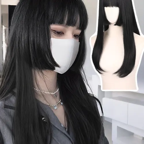 Princess Cut Long Straight Wig with Bangs, Anime Style, Hairstyle Wigs, Party Wig, Synthetic Fiber, Straight Synthetic Wigs, Suitable for Role Play and Daily Wear, Parties, Festivals, Synthetic Hair Wig