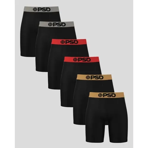 PSD Mens Chrome Solids Boxer Brief 6 Pack - Standard Length 7 Inch Inseam, Soft and Breathable Cotton Fabric