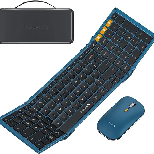 ProtoArc XKM01 Foldable Wireless Keyboard and Mouse Combo - True Full-Size PC Accessory with Ultra-Quiet Operation, Aluminum Hinges, Lithium Ion Batteries, Portable for Business Travel, Compatible with PC, Laptop, iPad, Tablet
