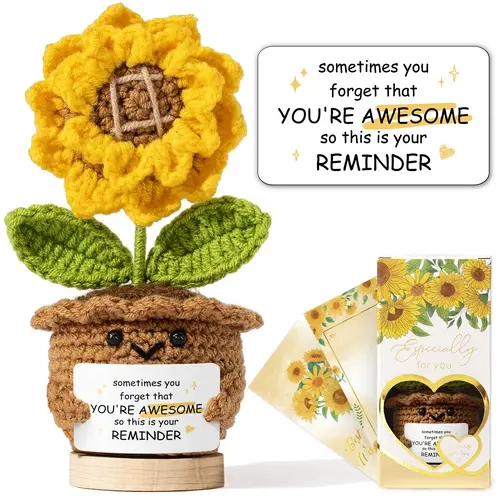 Crochet Sunflower Emotional Support Figurine, Home Decor Gift Box for Mom - Inspirational Christmas Basket Present for Women, Thank You & Appreciation Gift for Special Occasions