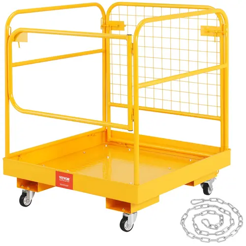 【toolupgrade】VEVOR Forklift Safety Cage 1200 lbs Load Capacity36 x 36 inches Folding Forklift Work Platform with Lockable Swivel WheelsDrain Hole & Device ChainHolds 1 to 2 AdultsPerfect for Aerial WorkLockable Safety Door, Lockable Safety Door, Galvanize