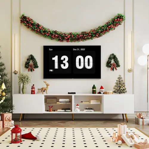 EBELLO 86" LED TV Stand, Modern Entertainment Center up to 75" 80" 85" TV, Television Console Table with Storage Cabinets for Living Room, White