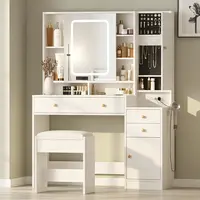 [SohoChic] Vabches White Vanity Desk with Mirror and Lights, Vanity Table Makeup Vanity with Lights 3 Drawers and Cabinets