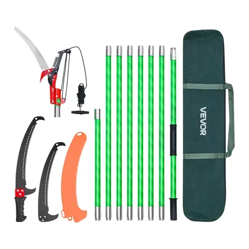 VEVOR Manual Pole Saw with Adjustable Sections, 3.87-27 ft Steel & Fiber Extendable Pole, Rust-Free 65Mn Steel Blade, Lightweight Fiberglass Handle, Scissors for High Branching, Home Gardeners' Pruning Tool, Scissors + Poles#SohoChic
