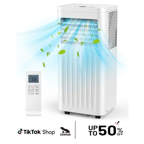 COWSAR Quiet Compact Portable Window AC - 8000-10000 BTU EasyCool Unit with Dehumidifier, Cools 350 Sq.Ft, Remote, LED Display, 24H Timer, Sleep Mode, Installation Kit for Home Office, Garage, Apartment | Beat the Heat