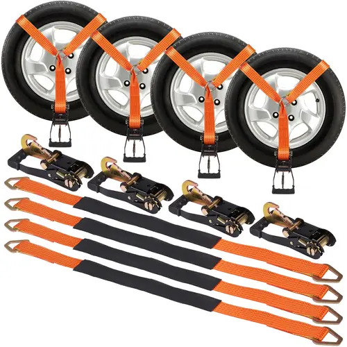 VEVOR 4-Pack 2"x120" Polyester Ratchet Tie Down Straps with Snap Hooks, Ratcheting Buckle, Molded Handle, Fast Lock, Adjustable Ropes, 5512 lbs Working Load, 11023 lbs Breaking Strength, UV-Resistant for Outdoor Use, Truck Accessories for Transportation,t
