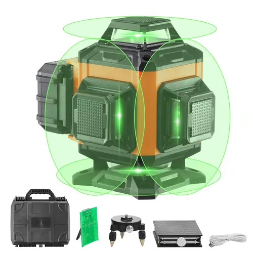 【toolupgrade】VEVOR Rotary Laser Level, 100ft Green 4x360° Cross 16-Line Laser with IP54 Waterproof, Remote Control, Manual Mode, 5h Runtime, Included Battery, Magnetic Mount for Windows, Cabinets, Tile Work, Composite, Waterproof Ip54