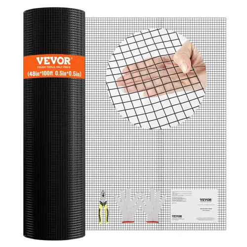 VEVOR Galvanized Wire Mesh Roll, 48''x100' 19-Gauge Vinyl-Coated Hardware Cloth with Gloves+Pliers Kit, Pest Control Netting for Chicken Coop Barrier, Garden Beds, Craft Projects, Waterproof for Wet Gardens#SohoChic