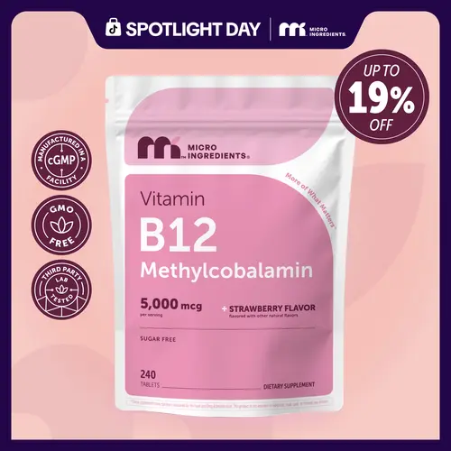 Micro Ingredients Vitamin B12 5000mcg | Methyl B12 Active Form – 240 Chewable Tablets Healthcare Dietary