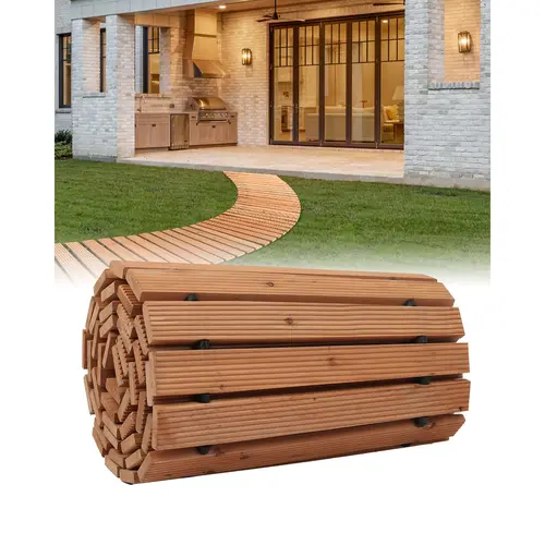 VEVOR Durable Cedar Garden Pathway, 96 Inches Long x 17 Inches Wide Roll-Out Walkway, Non-Slip Curved Design with Rust-Resist Rope Connection, Weather-Ready Outdoor Patio Decoration, Lawn Paver for Backyard Weddings#SohoChic
