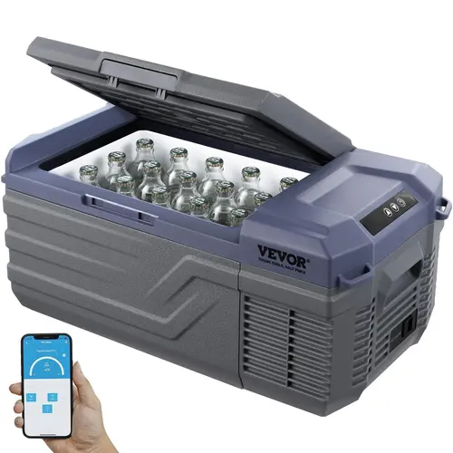 VEVOR 15L Car Refrigerator - 12/24V DC & 100-240V AC Compressor Cooler, -4℉-68℉ Adjustable Rapid Cool Single Zone, Car Accessories Outdoor Gadgets with Bluetooth Control for Camping, RV#SohoChic