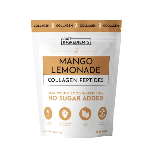 Just Ingredients Mango Lemonade Collagen Peptides Drink Mix | 30 Servings | Bovine Collagen, Grape Seed & Pine Bark Extract | Supports Skin, Hair, Nails, Joints & Gut Health | No Sugar Added
