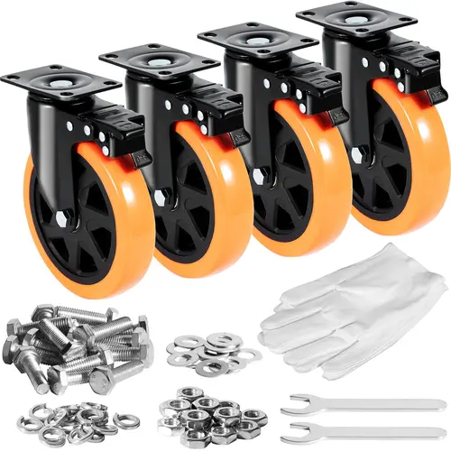 VEVOR Industrial Lockable Wheels, 6-in Reinforced Steel Swivel Plate Castors (Set of 4), Quiet Glide PVC A/B Security Lock, 700 lbs Load Capacity Per Unit, Non-Marking Furniture Moving Wheel for Carts Workbenches#SohoChic