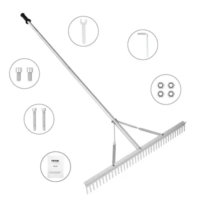VEVOR Lawn Leveling Rake, 36" Head Aluminum Durable Gardening Tool, 75" Long Handle Waterproof Beginner-Friendly Plant Removal Rake, for Loosening Soil, Lawn Care, Lake/Pond Weeding, Durable Gardening Tools, Landscape Rake#SohoChic