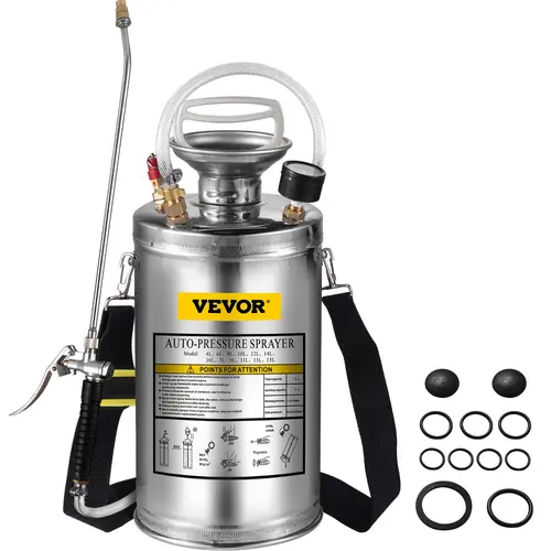 【Summerfinds】VEVOR Stainless Steel High Pressure Spray Pump Set with Wand Handle, Reinforced Hose, Pressure Gauge, Safety Valve & Adjustable Nozzle - Outdoor Garden Accessories, Adjustable Nozzle Watering Equipment for Effortless Gardening & Sanitizing, W
