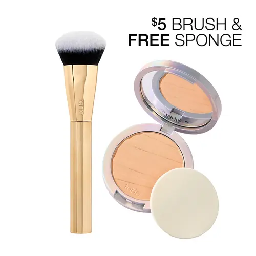 tarte shape tape powder foundation & brush duo - medium coverage, natural matte finish + foundation brush for flawless skin